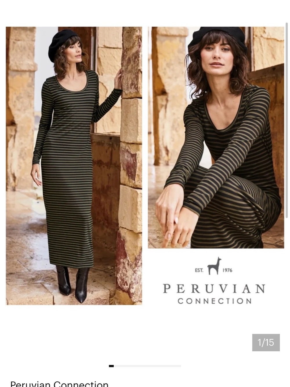 Peruvian Connection size small striped pins cotton maxi dress - green and black